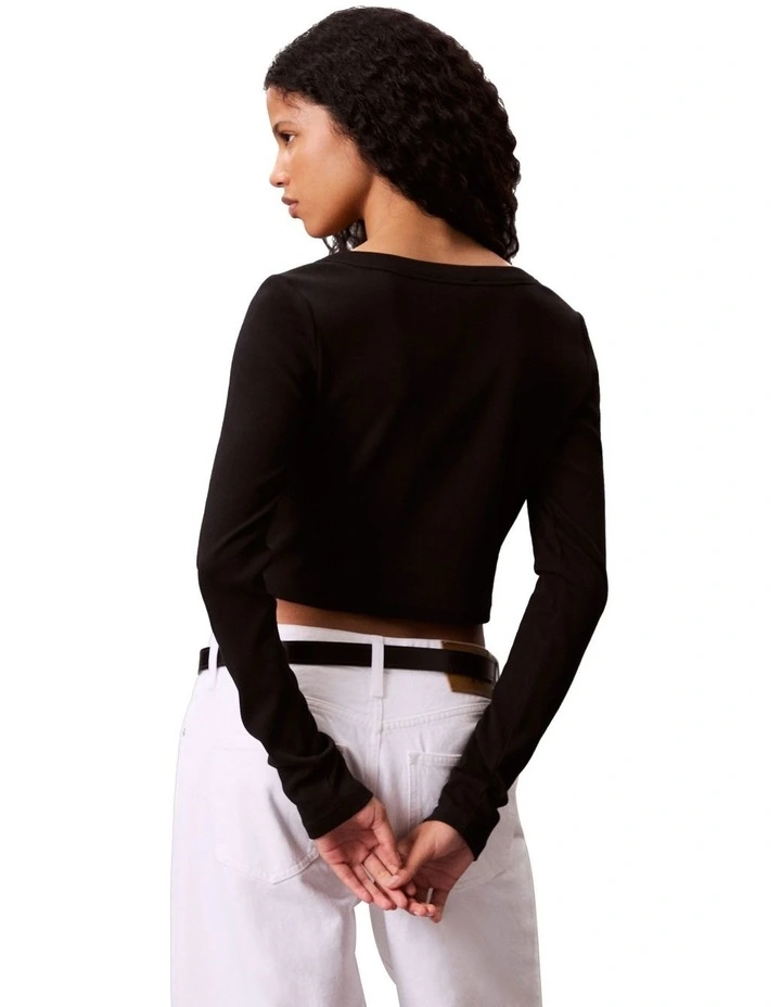 A-Ls Woven Label 2X2 Cotton Rib Cardigan in Black image 2