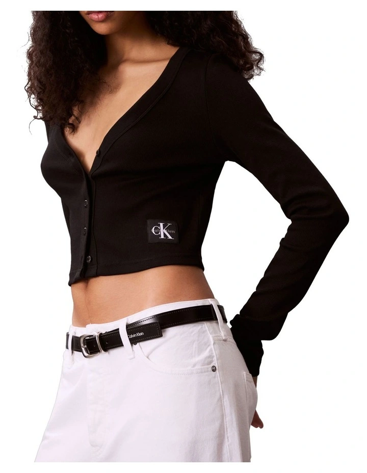 A-Ls Woven Label 2X2 Cotton Rib Cardigan in Black image 3