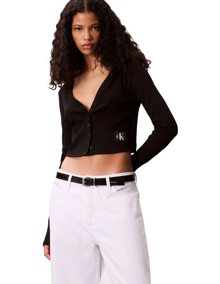 A-Ls Woven Label 2X2 Cotton Rib Cardigan in Black image 5