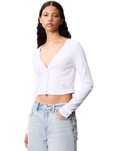 A-Ls Woven Label 2X2 Cotton Rib Cardigan in White