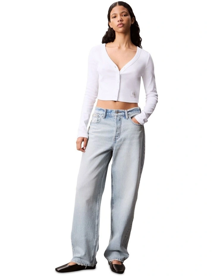 A-Ls Woven Label 2X2 Cotton Rib Cardigan in White image 4