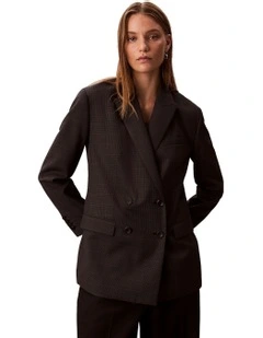 Houndstooth Wool Blazer in Grey