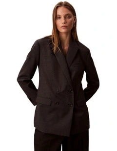 Houndstooth Wool Blazer in Grey