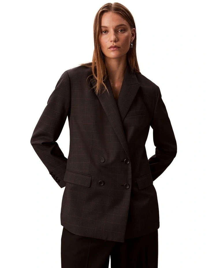 Houndstooth Wool Blazer in Grey image 1