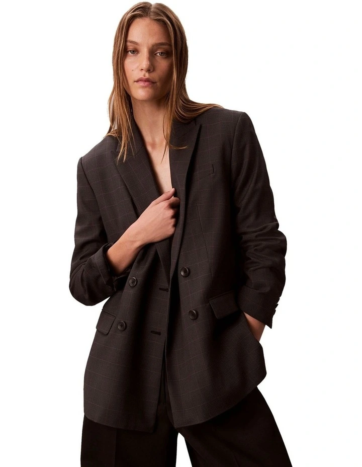 Houndstooth Wool Blazer in Grey image 3