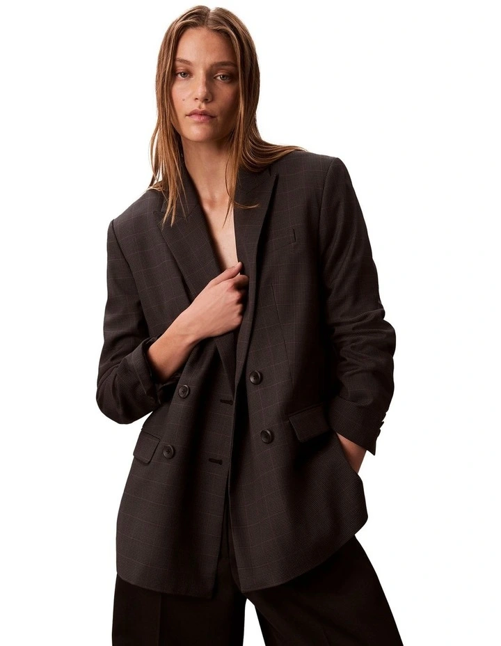 Houndstooth Wool Blazer in Grey image 3