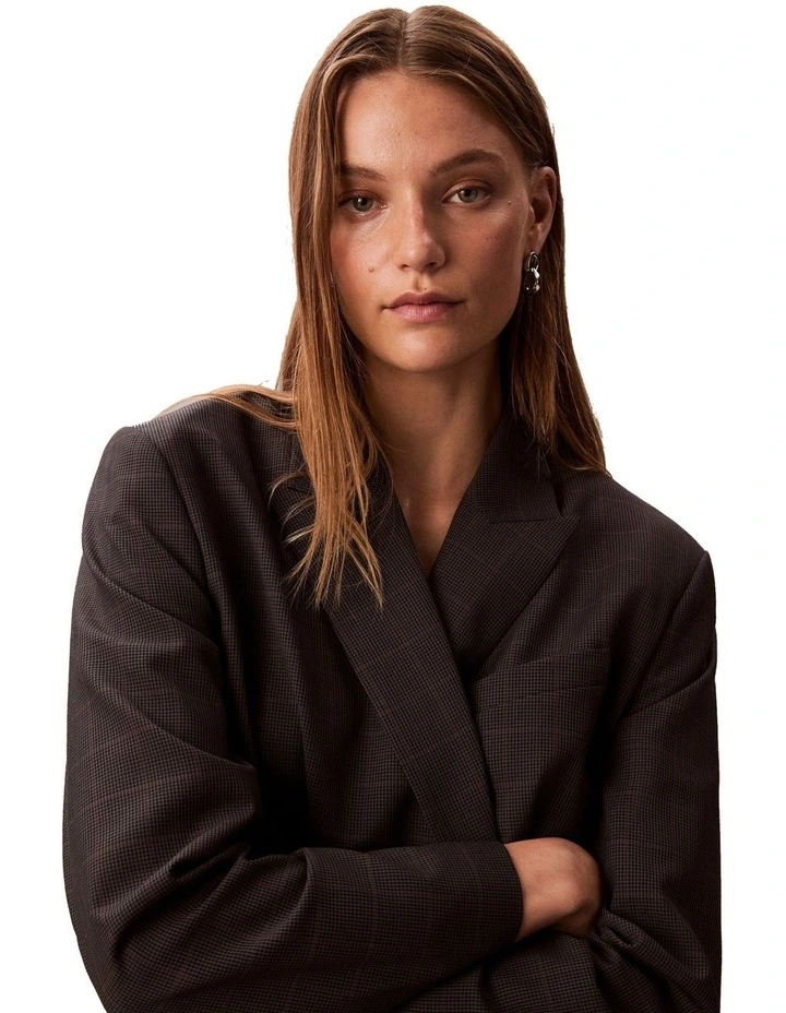 Houndstooth Wool Blazer in Grey image 5