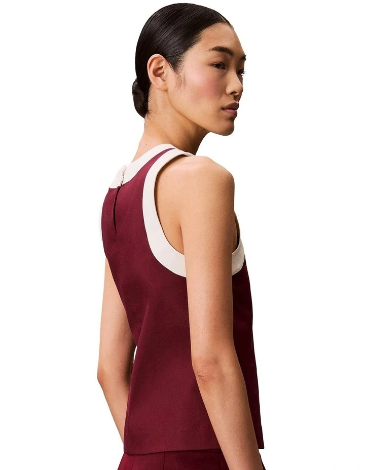 Stretch Sporty Sleeveless Top in Red image 3