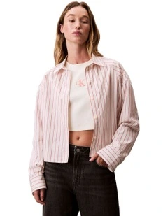 Stripe Boxy Cropped Shirt i White