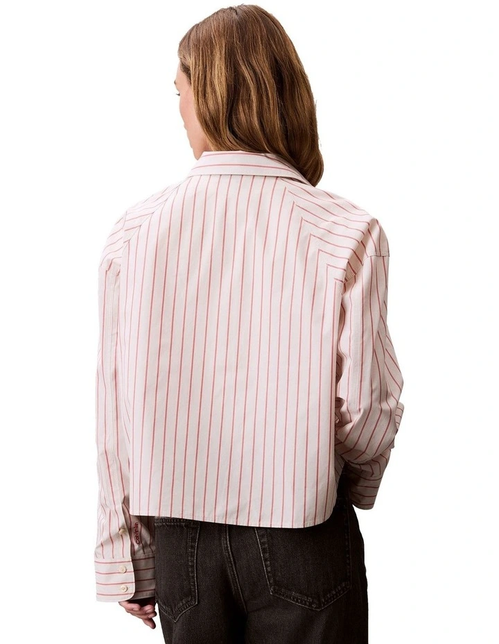 Stripe Boxy Cropped Shirt i White image 2