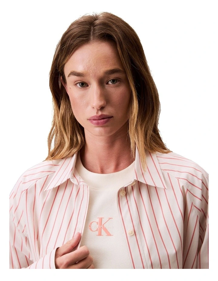 Stripe Boxy Cropped Shirt i White image 5