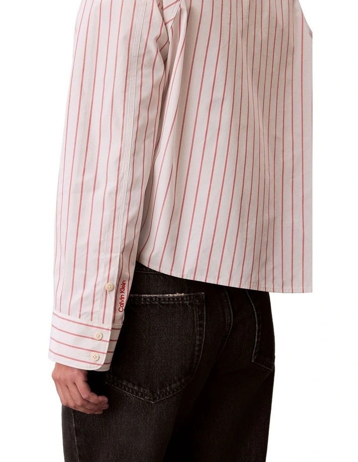 Stripe Boxy Cropped Shirt i White image 6