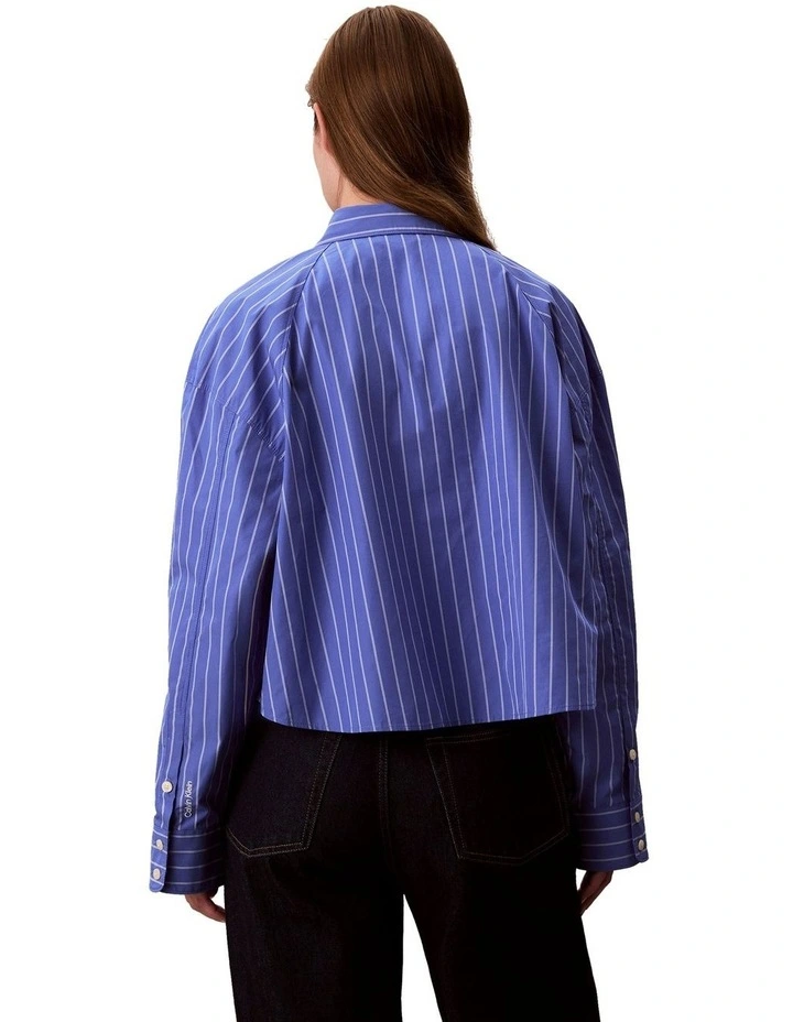 Stripe Boxy Cropped Shirt in Blue image 2