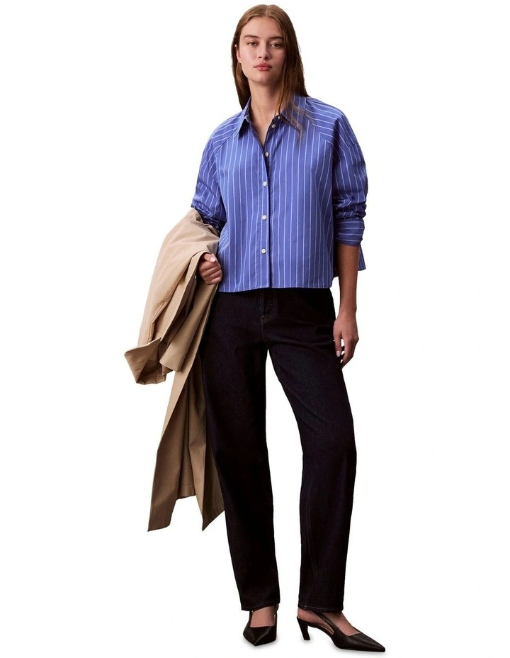 Stripe Boxy Cropped Shirt in Blue image 3