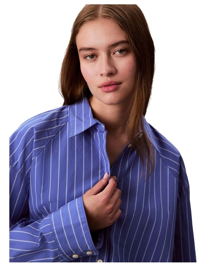 Stripe Boxy Cropped Shirt in Blue image 4