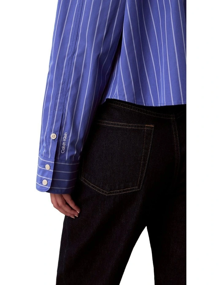 Stripe Boxy Cropped Shirt in Blue image 5