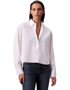 Solid Boxy Cropped Shirt in White