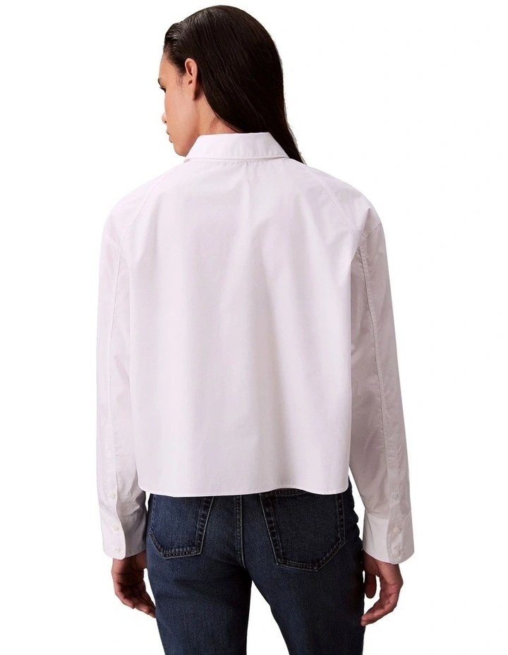 Solid Boxy Cropped Shirt in White image 2