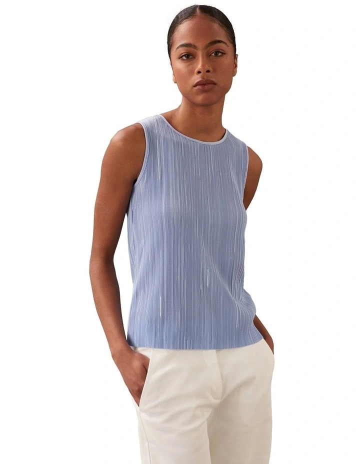 Plisse Sleeveless Tank in Blue image 1