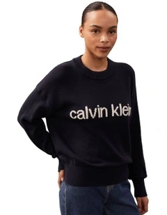 Cotton Graphic Pullover Jumper in Navy