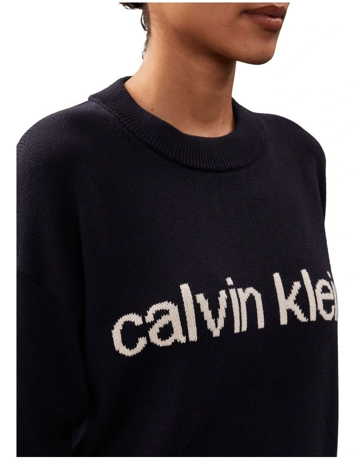Cotton Graphic Pullover Jumper in Navy image 3
