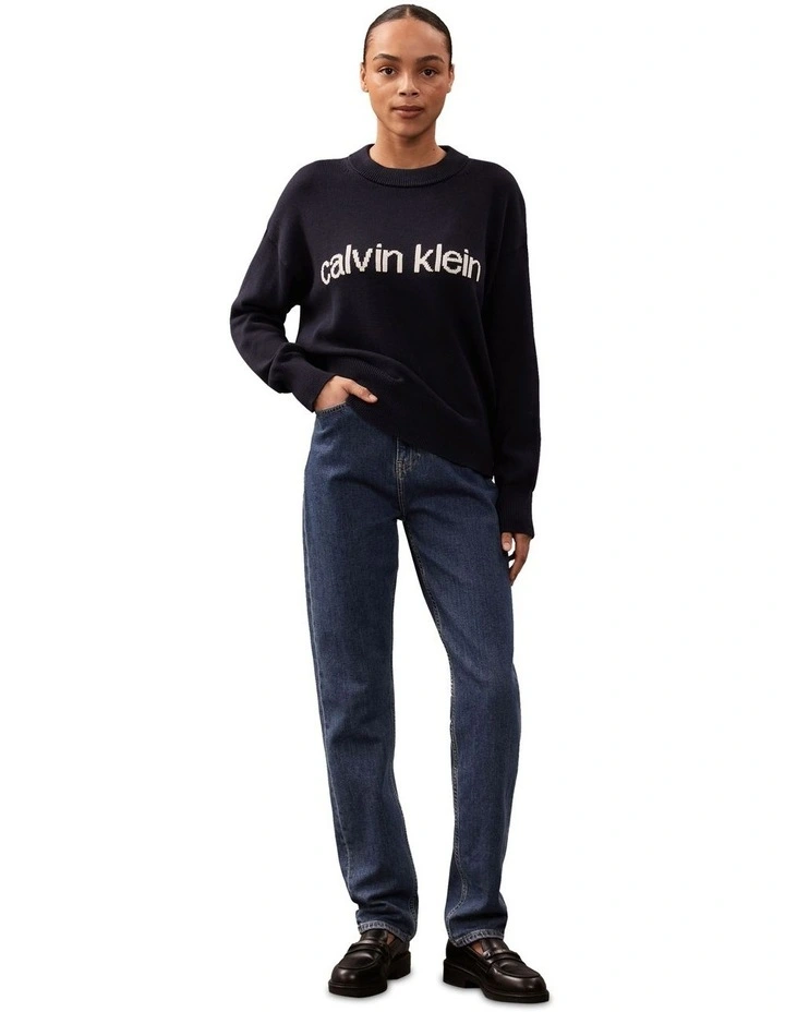 Cotton Graphic Pullover Jumper in Navy image 4