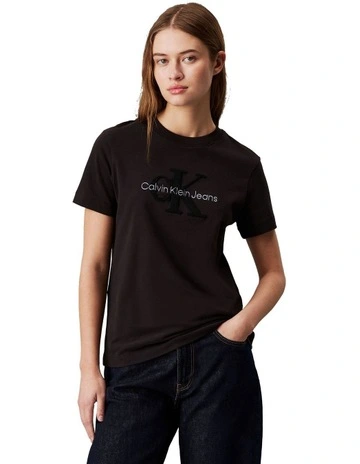 Chenille Monologo Regular Tee in Black