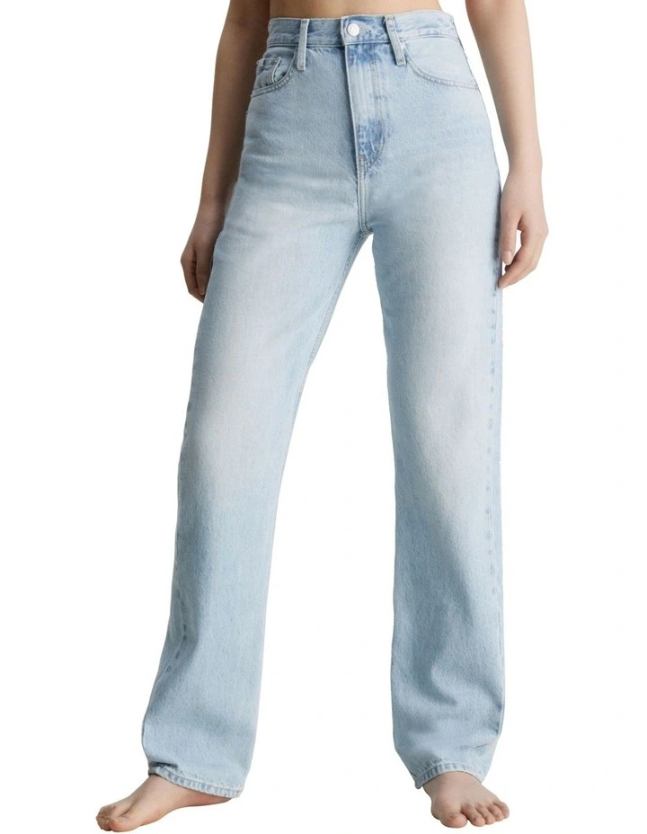 High Rise Straight Jeans in Blue image 2