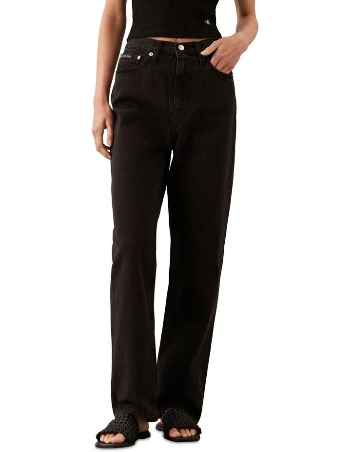 High Rise Straight Jeans in Black image 1