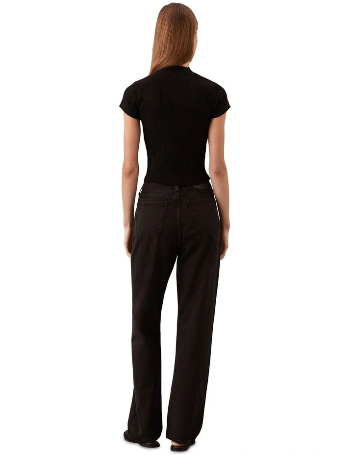 High Rise Straight Jeans in Black image 2