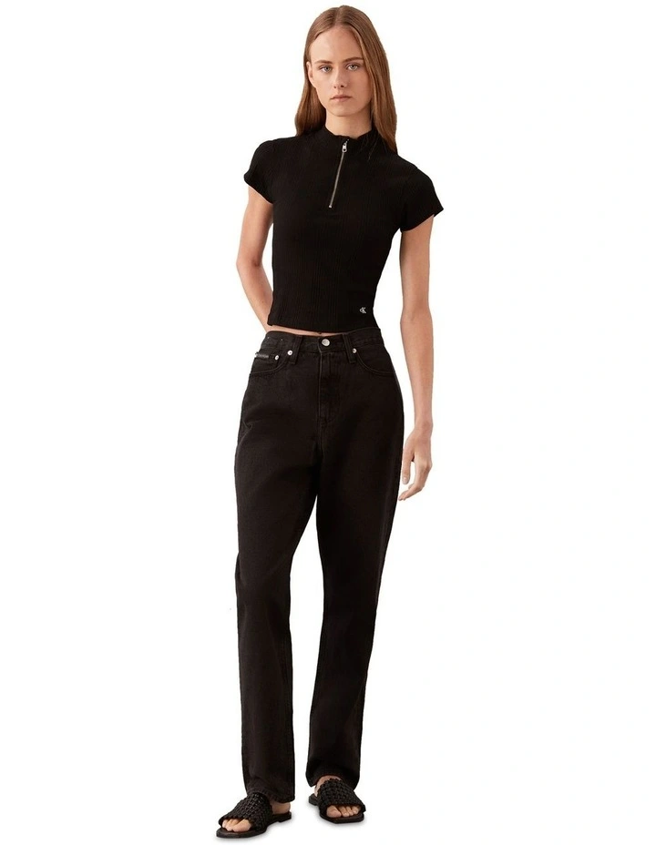 High Rise Straight Jeans in Black image 3