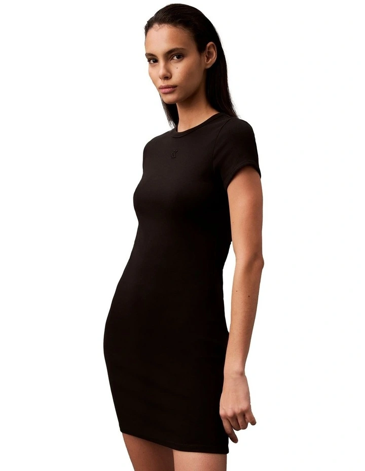 Short Sleeve Cotton Contour Rib Mini Dress in Black image 3
