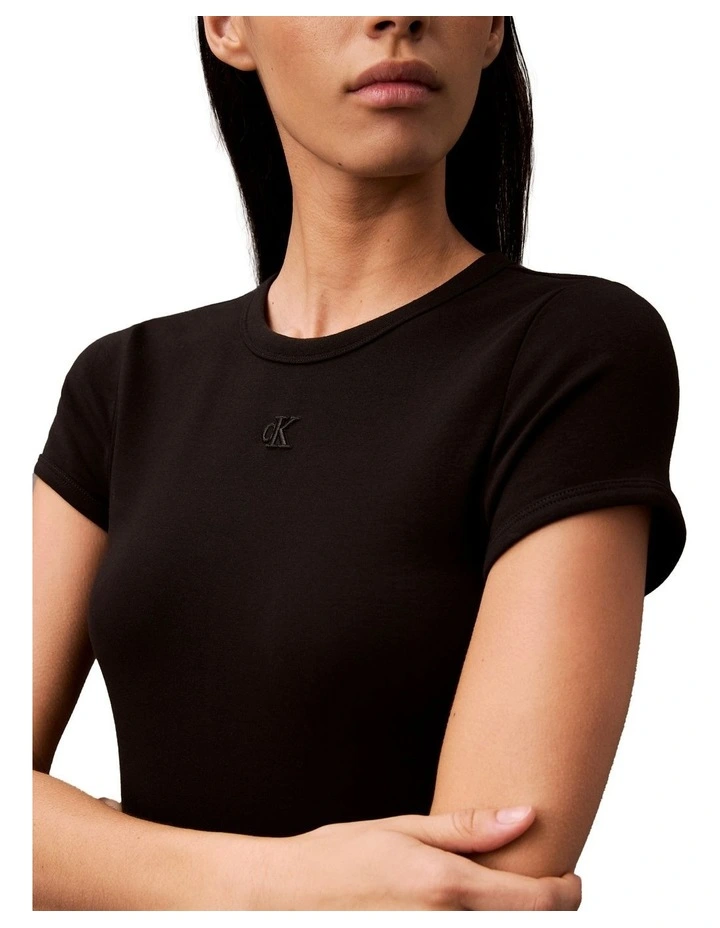 Short Sleeve Cotton Contour Rib Mini Dress in Black image 6