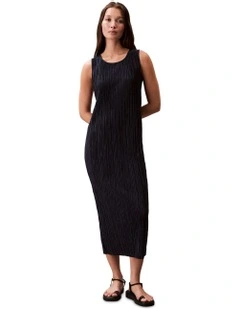 Plisse Sleeveless Midi Dress in Blue