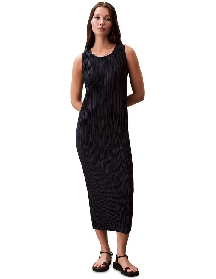 Plisse Sleeveless Midi Dress in Blue image 1