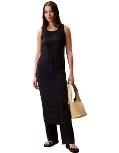 Plisse Sleeveless Midi Dress in Blue