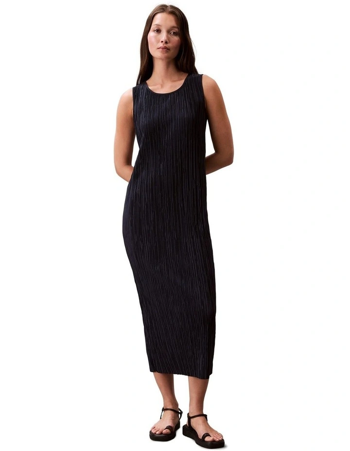 Plisse Sleeveless Midi Dress in Blue image 3