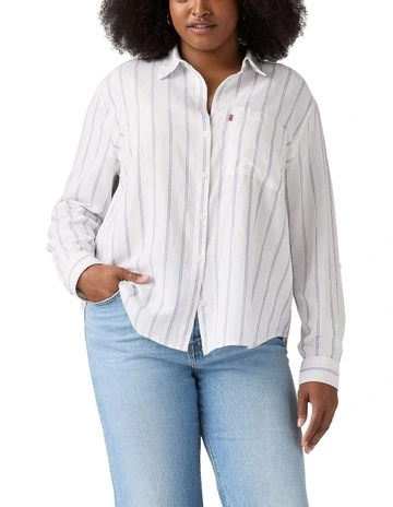 Darlene Short-Sleeve Curve Shirt in Space Between Stripe