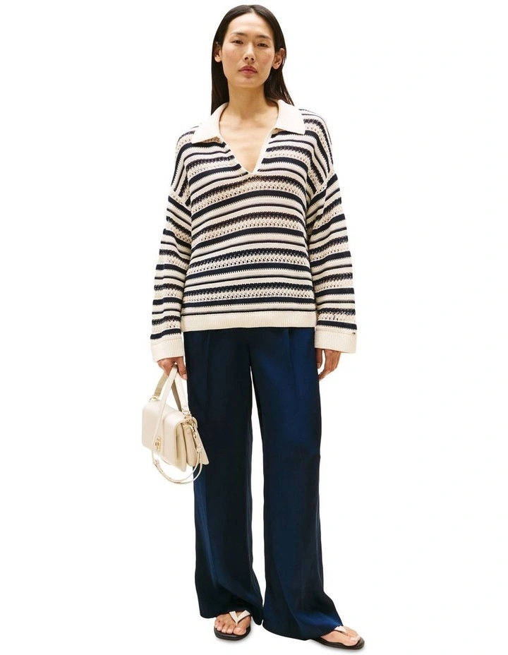 Crochet Oversized Polo Jumper in Beige image 4