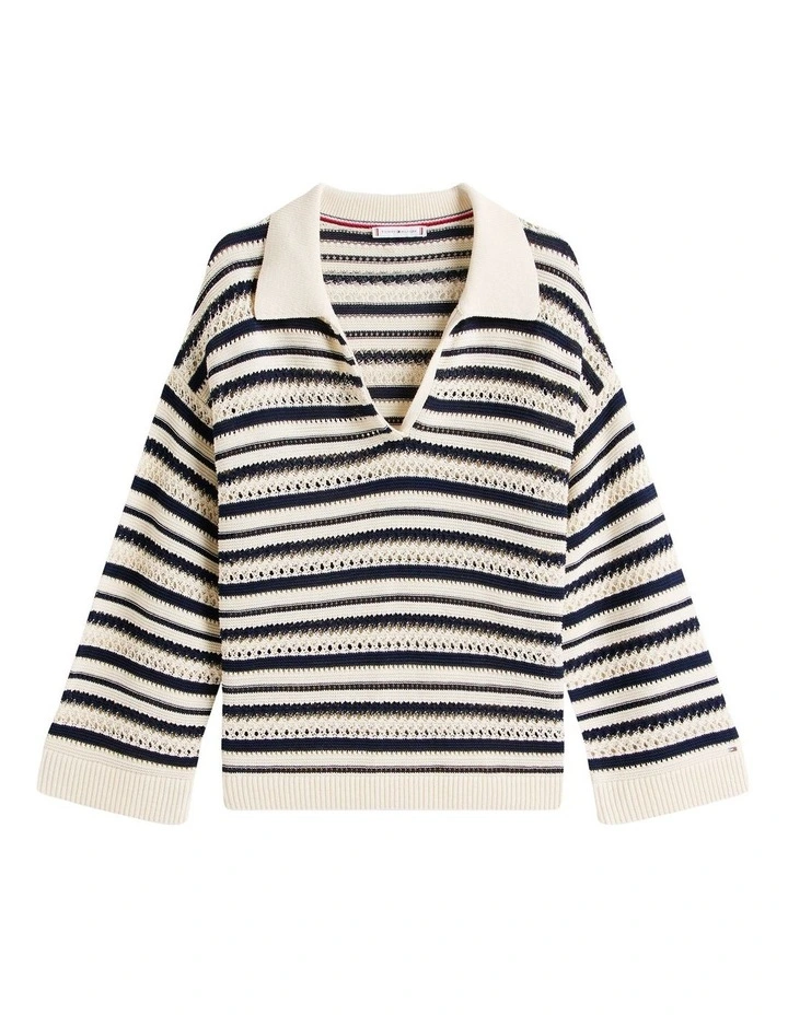 Crochet Oversized Polo Jumper in Beige image 5