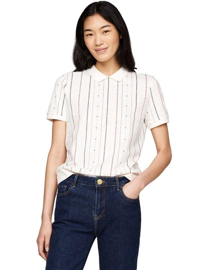 Flag Stripe Regular Fit Polo in White image 1