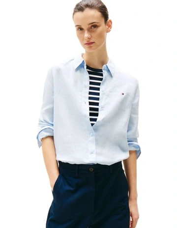 Regular Fit Linen Shirt in Blue