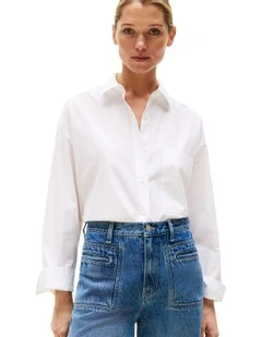 Oversized Fit Adjustable Cuffs Poplin Shirt in White