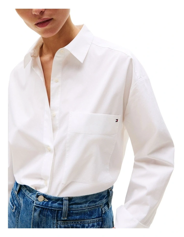 Oversized Fit Adjustable Cuffs Poplin Shirt in White image 3