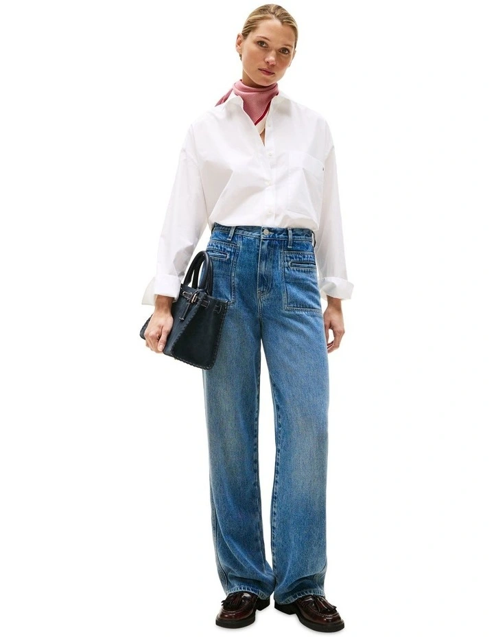 Oversized Fit Adjustable Cuffs Poplin Shirt in White image 4
