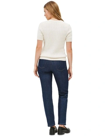 Cable Knit Short Sleeve Jumper in Cream