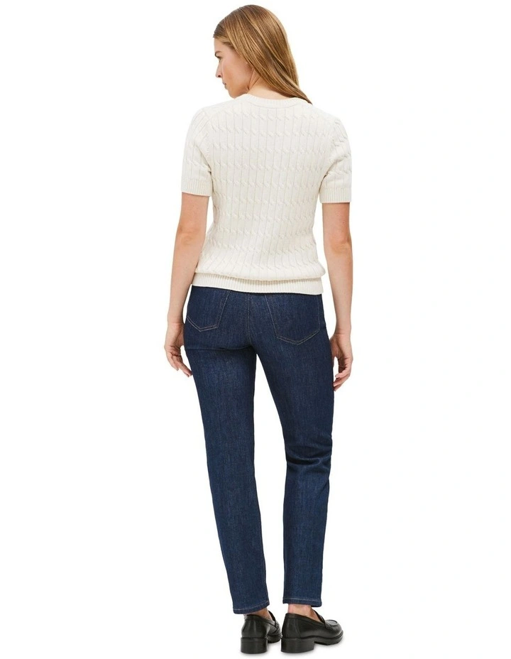 Cable Knit Short Sleeve Jumper in Cream image 2