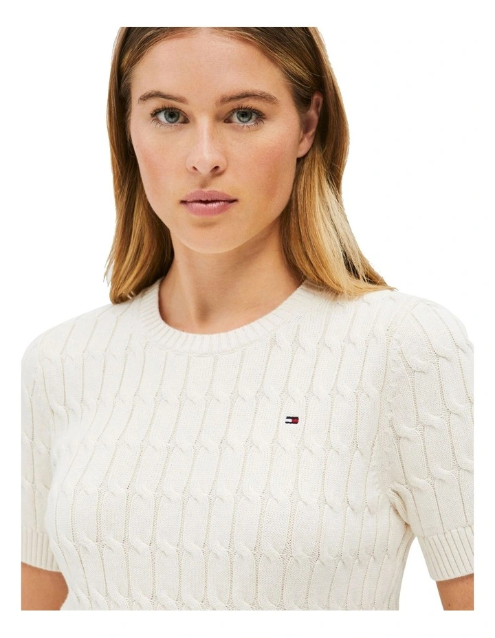 Cable Knit Short Sleeve Jumper in Cream image 3