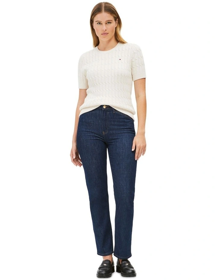 Cable Knit Short Sleeve Jumper in Cream image 4