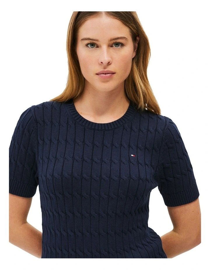 Cable Knit Short Sleeve Jumper in Blue image 3